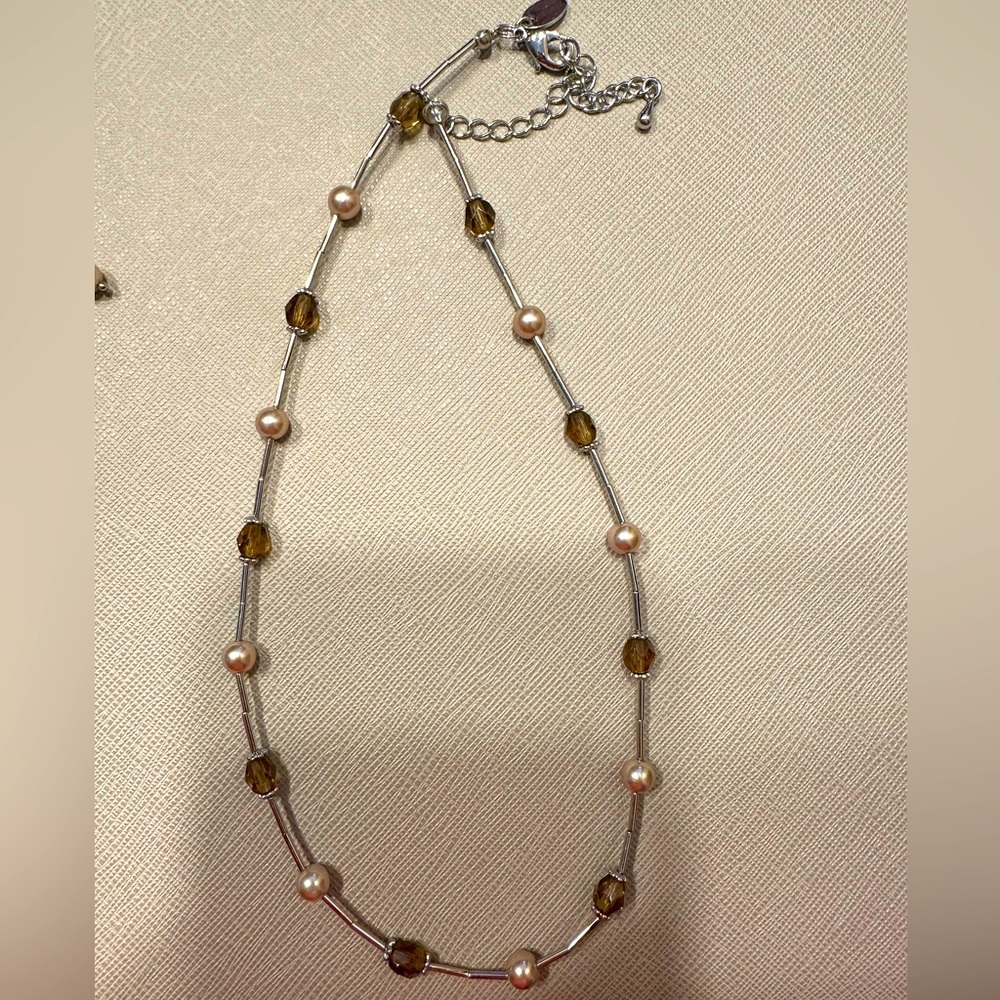 Lia Sophia silver and brown matching necklace and earrings set